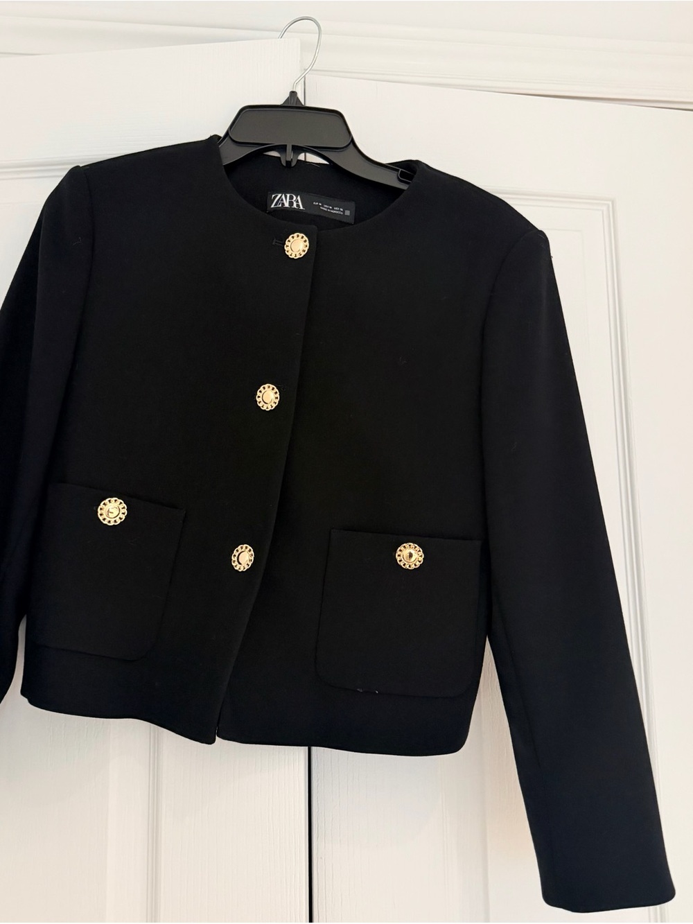 Zara Black Cropped Blazer with Gold Decorative Buttons